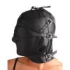 Picture of Asylum Leather Hood with Removable Blindfold and Muzzle- ML