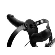 Picture of Power Pegger Black Silicone Vibrating Double Dildo with Harness