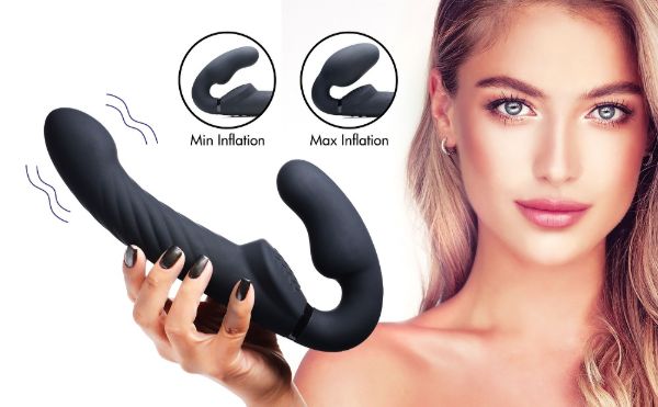 Picture of Ergo-Fit Twist Inflatable Vibrating Silicone Strapless Strap-on - Black