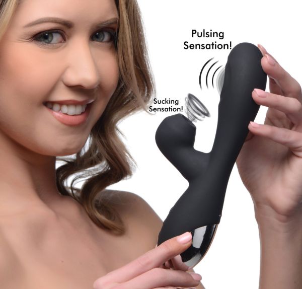 Picture of 10X Silicone Suction Rabbit Vibrator - Black