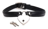 Picture of Heart Lock Leather Choker with Lock and Key - Black
