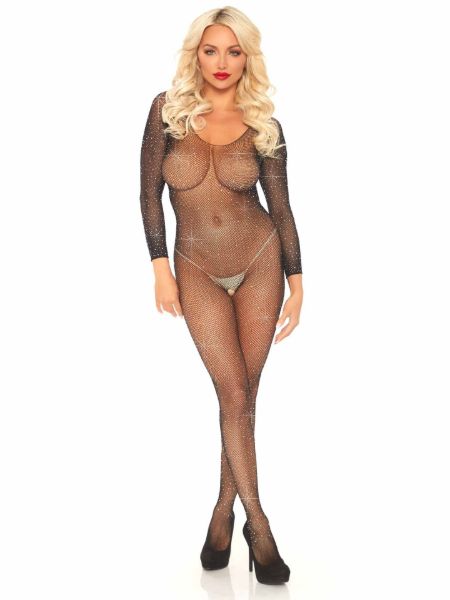 Picture of Rhinestone Fishnet Long Sleeved Crotchless Bodystocking