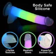 Picture of 7 Inch Glow-in-the-Dark Rainbow Silicone Dildo with Balls